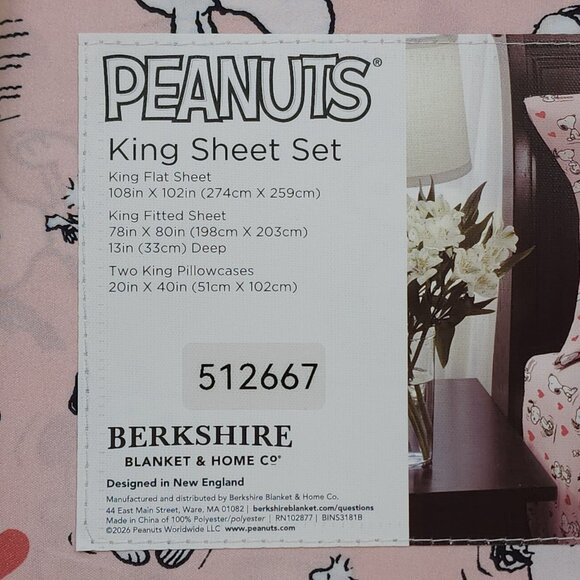 Peanuts Snoopy King Sheet Set By Berkshire Hearts Woodstock Valentines Pink - Picture 4 of 7